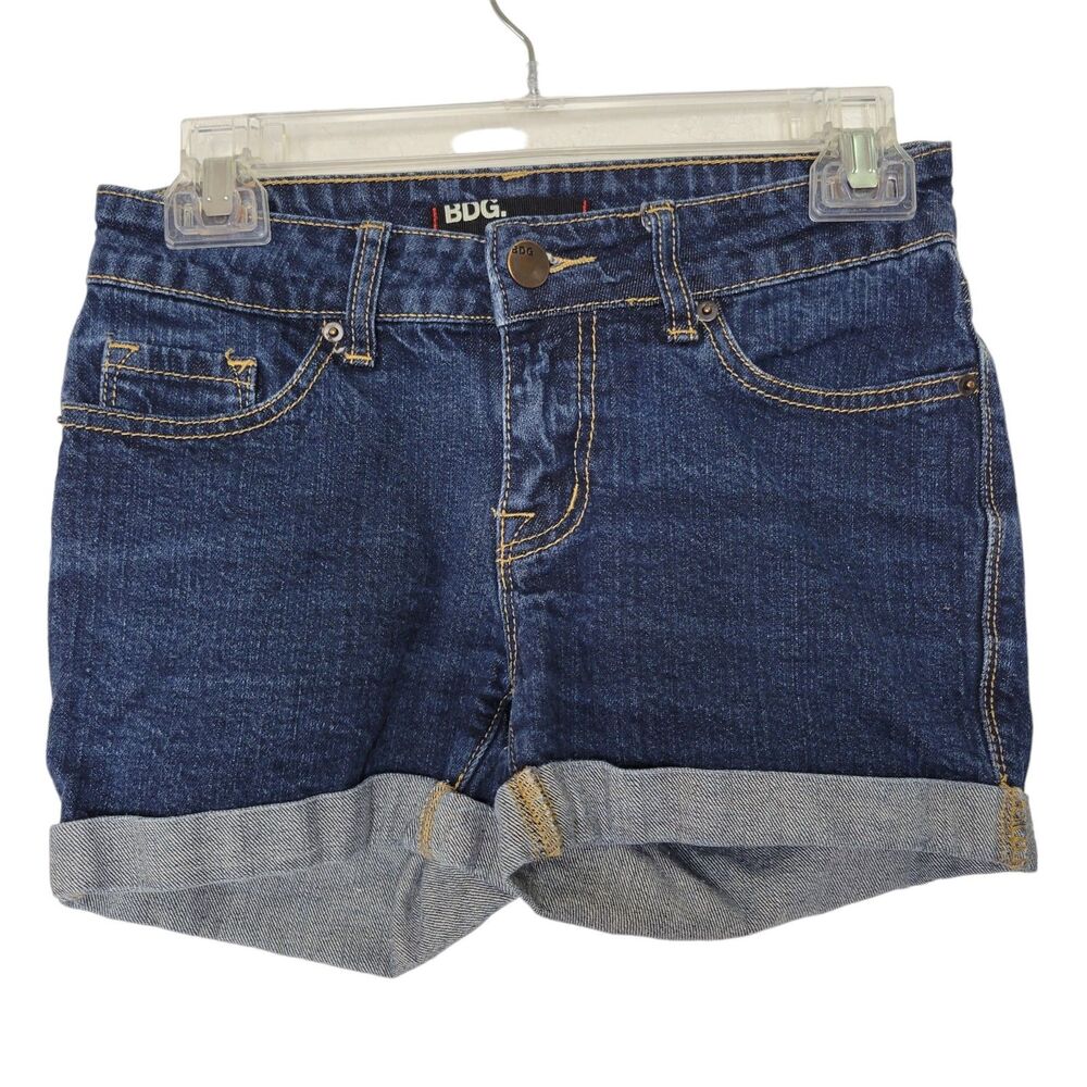 BDG Urban Outfitters Size 24 Dark Wash Shortie Jean Demin Rolled Cuff Shorts